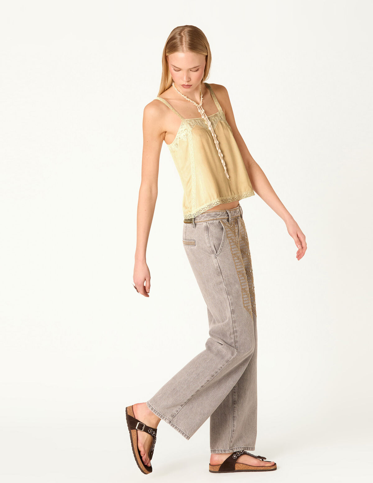 CAL&Ccedil;AS BORDADO DENIM BRANCO