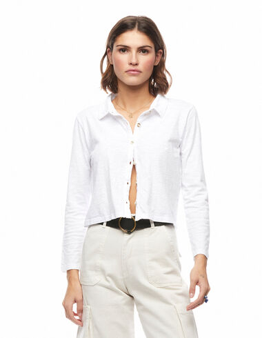 White long-sleeved T-shirt with buttons - T-shirts - Nícoli