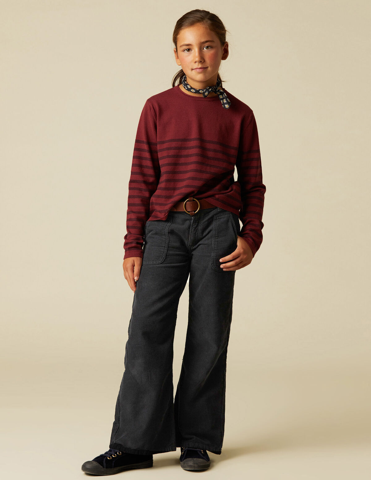GIRLS SAND CORDUROY WIDE LEG TROUSERS