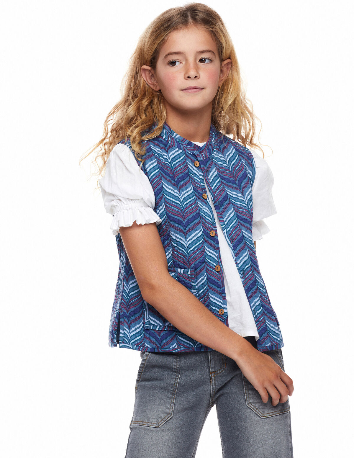Blue herringbone quilted gilet