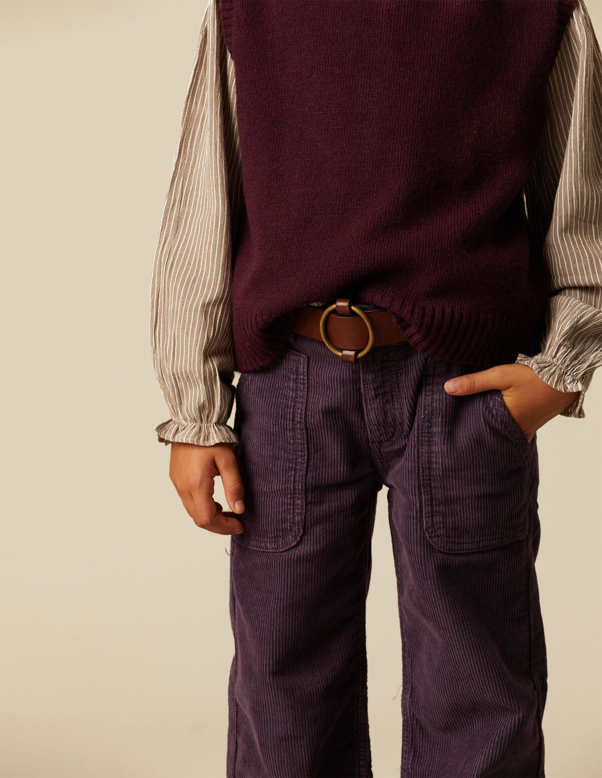 PANTALON FILLE LARGE VELOURS CÔTELÉ SABLE