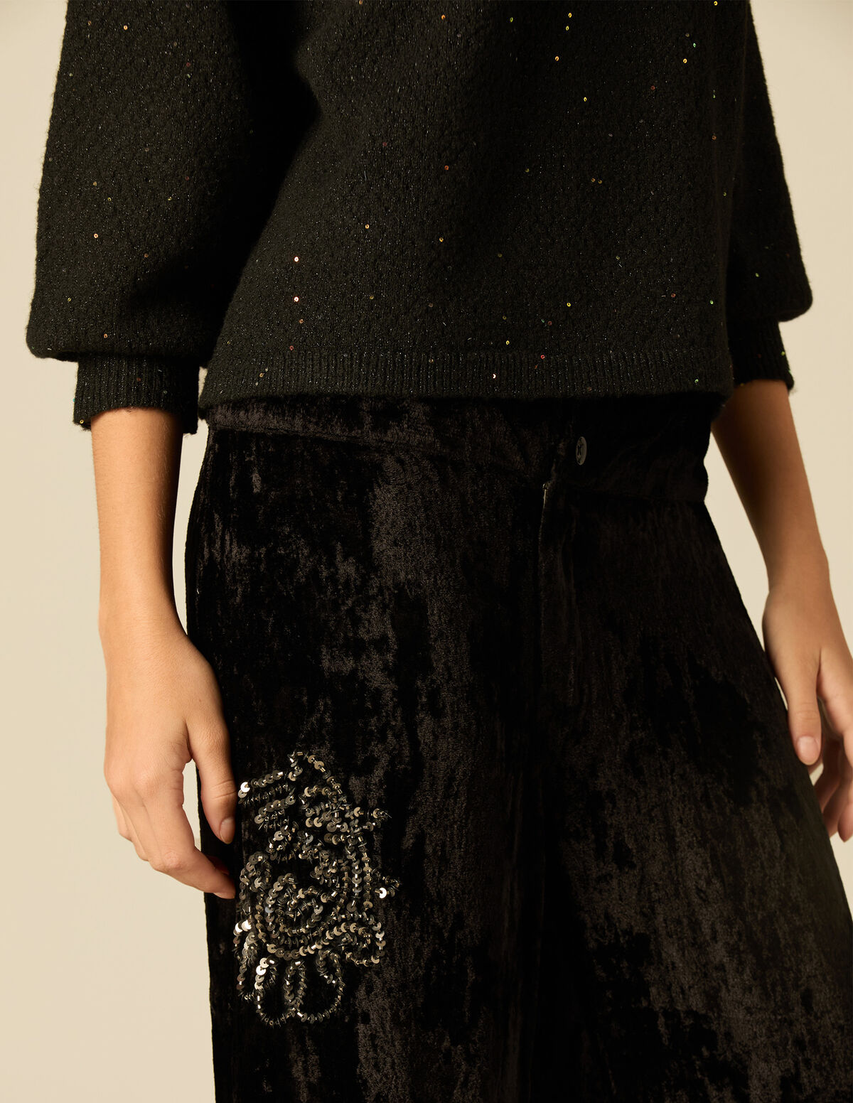PANTALON VELOURS PERLES