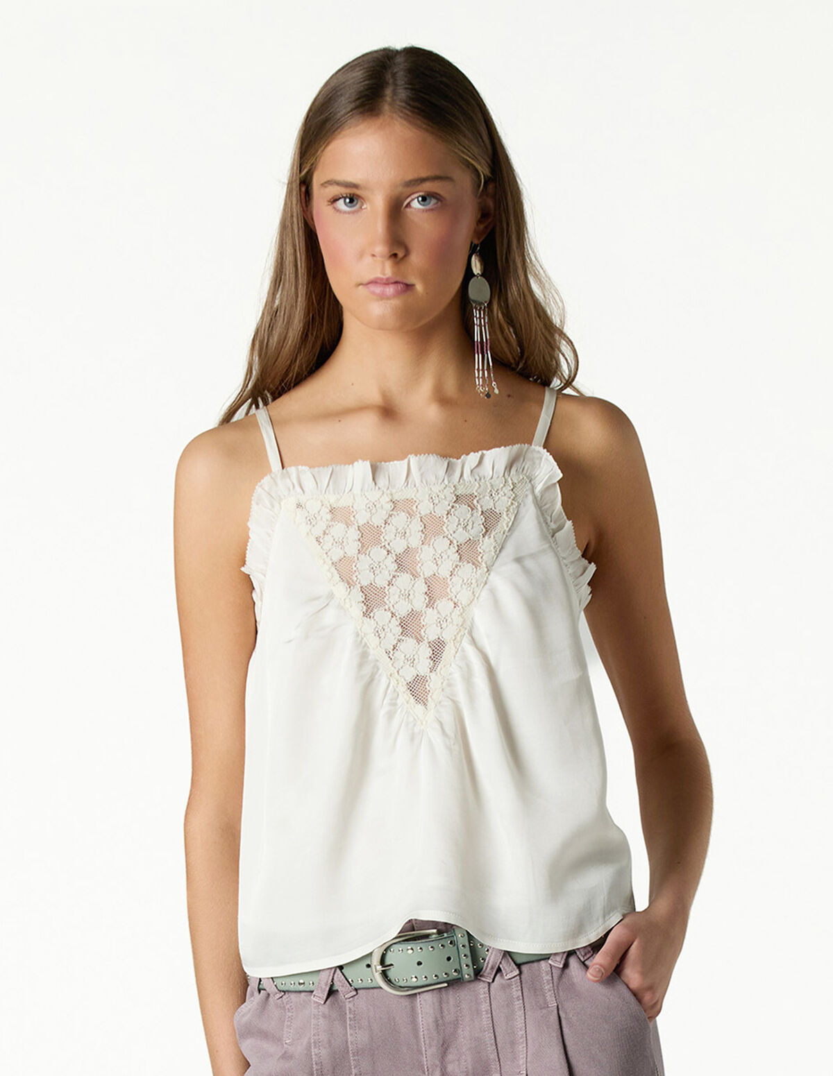 ANTHRACITE FLOWER LACE TOP