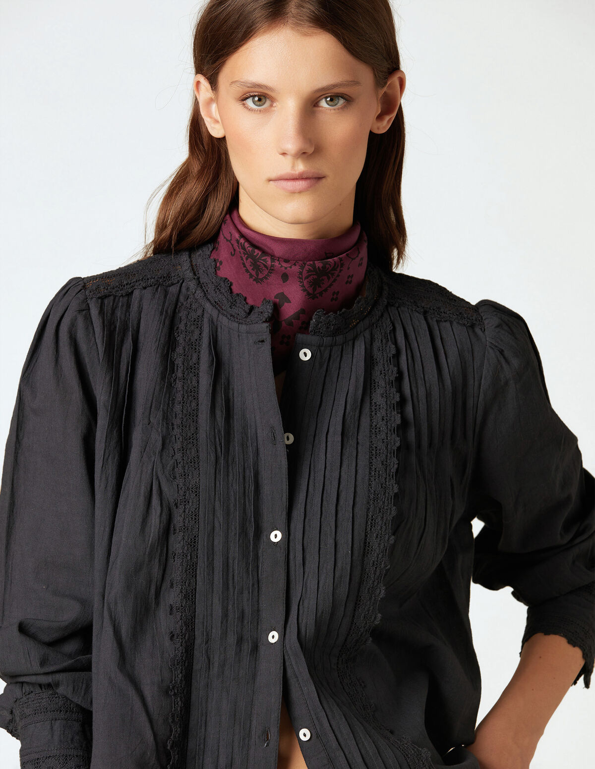 CAMISA TUCKS RENDA ANTRACITE