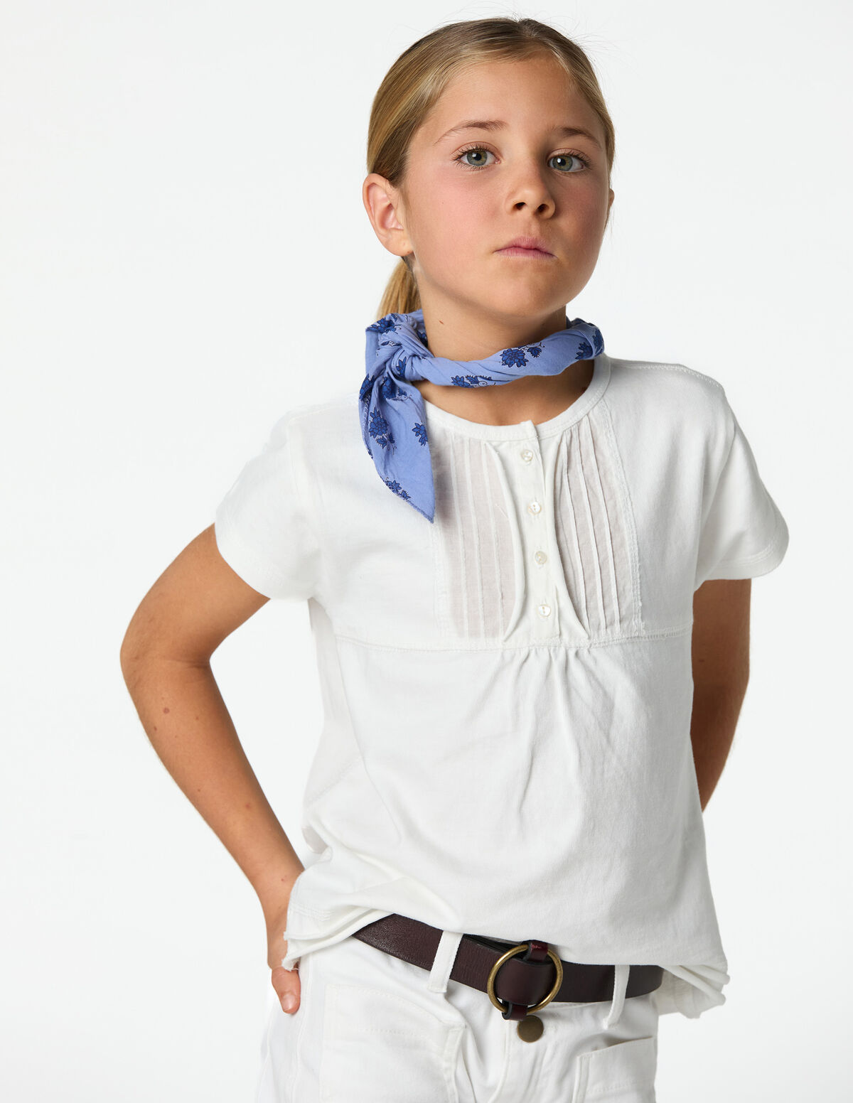 ANILINE BLUE PIN-TUCK T-SHIRT