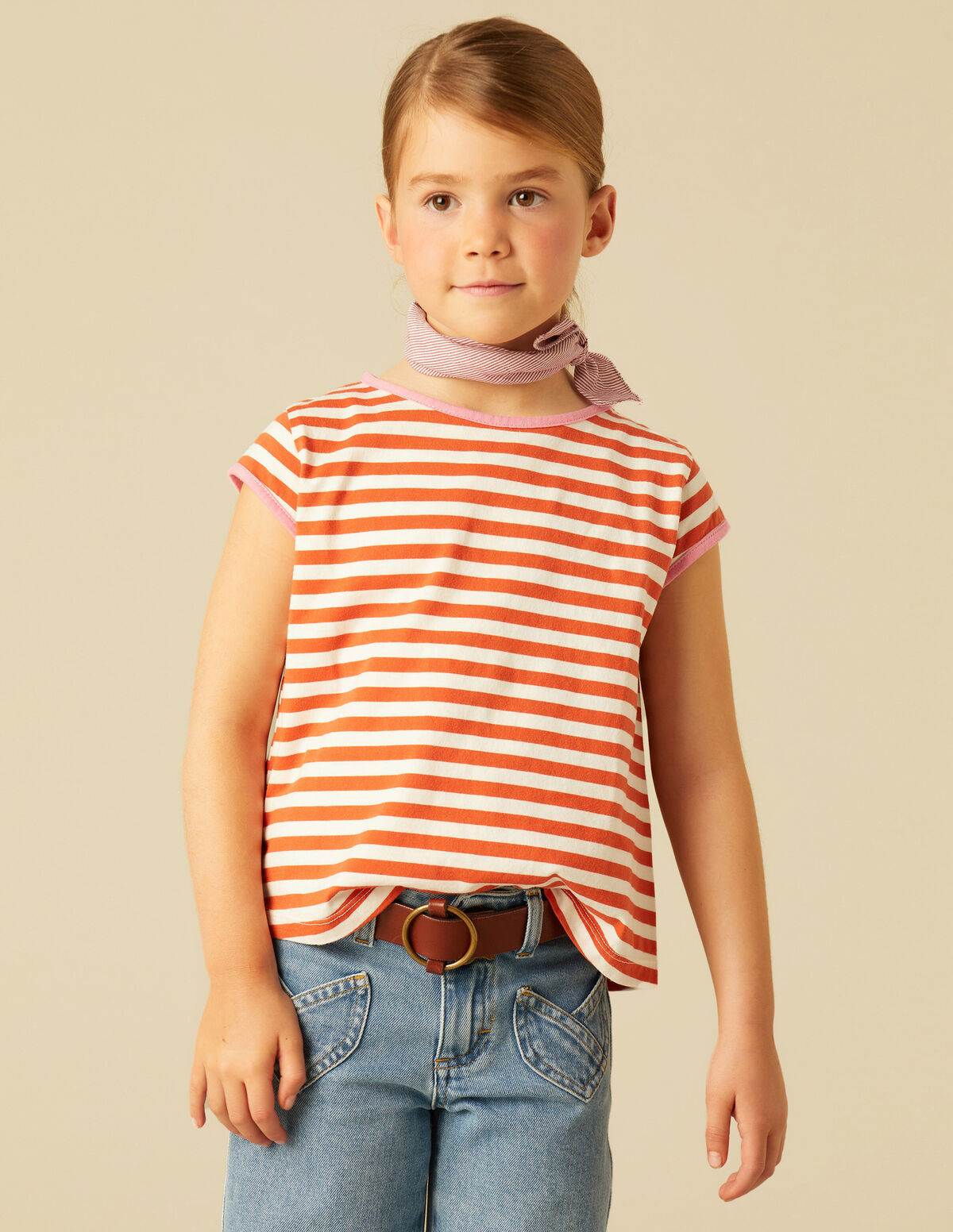 CAMISETA RAYA NARANJA CONSTRASTE