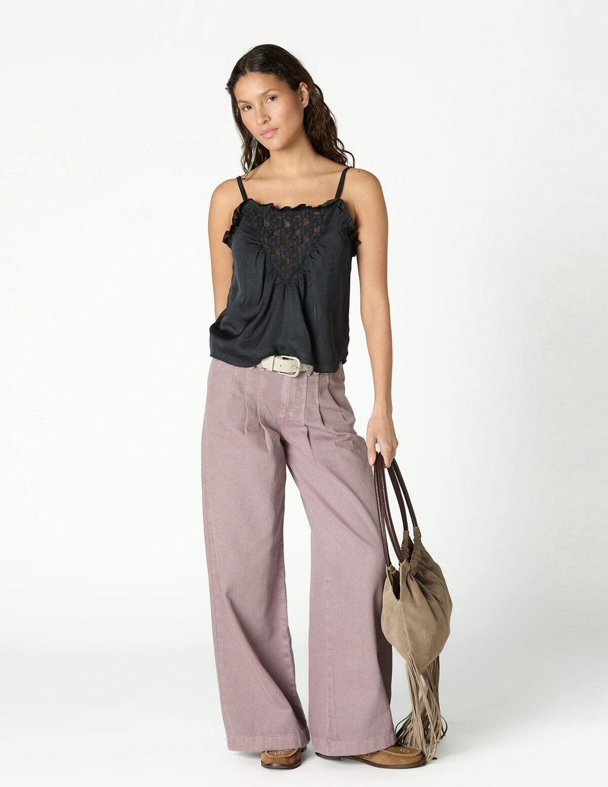 ANTHRACITE FLOWER LACE TOP
