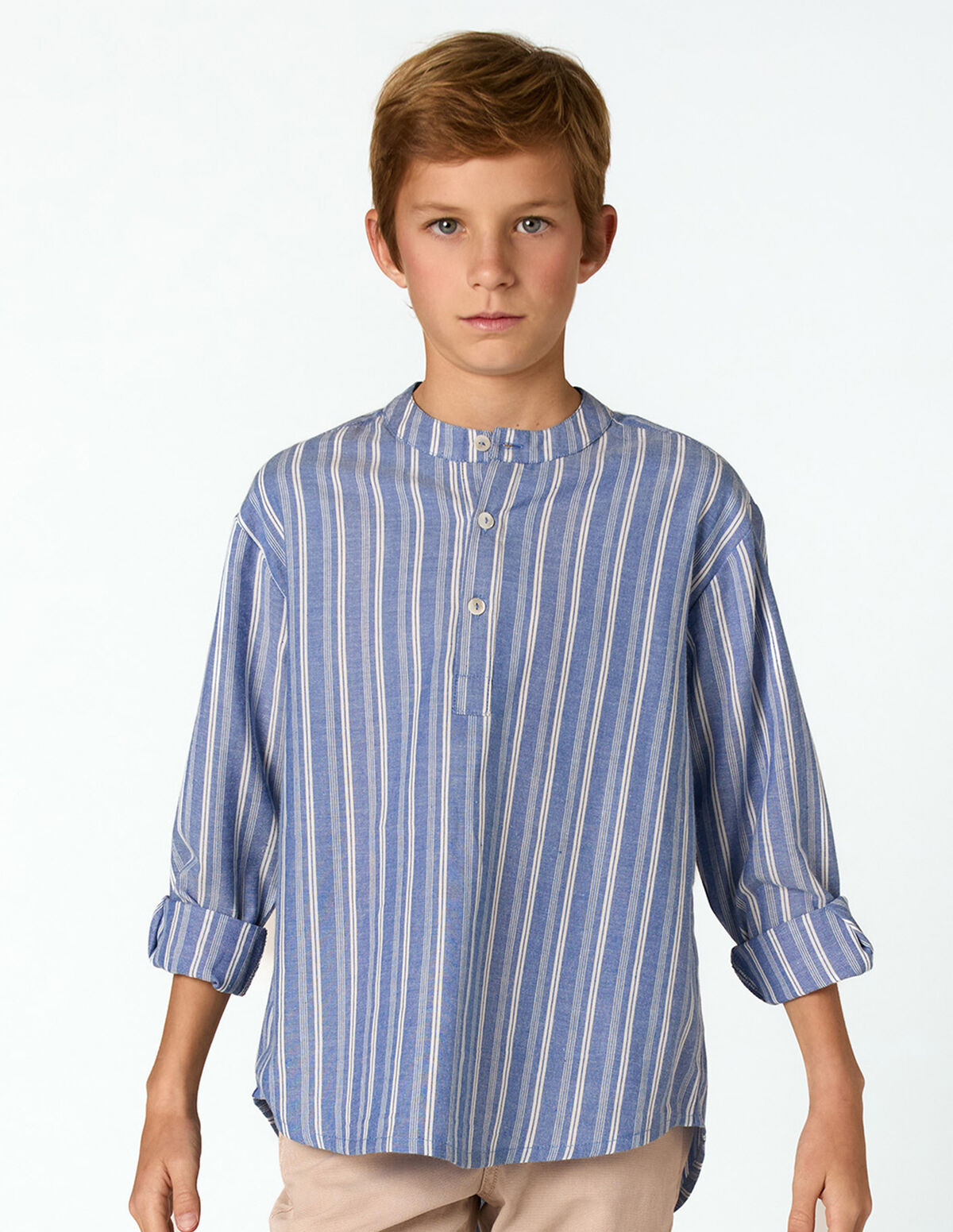 ECRU/BLUE STRIPED SHIRT