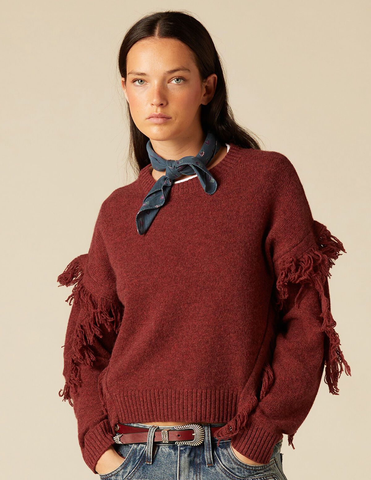 GREY FRINGED JUMPER
