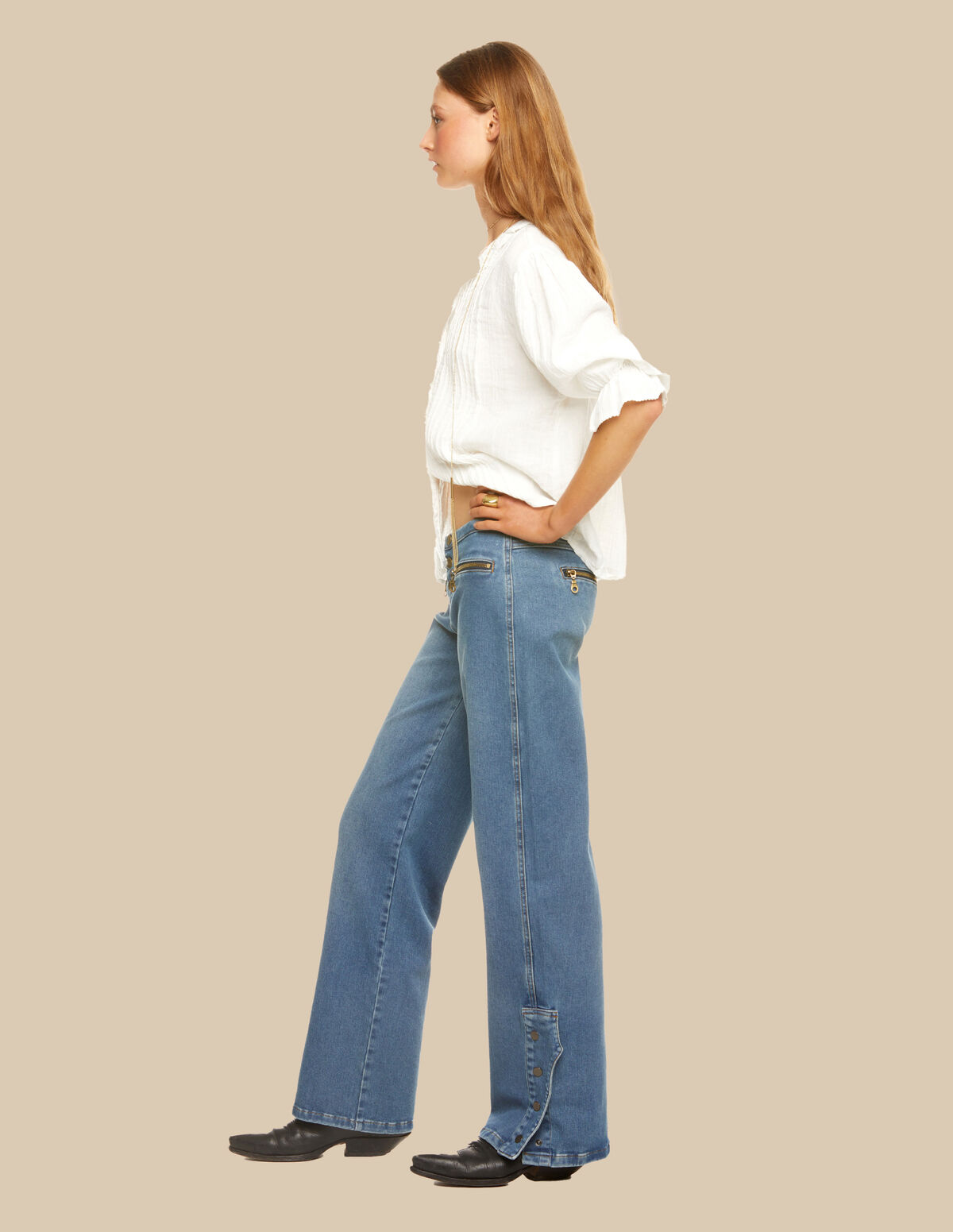 VAQUERO AZUL LOW WAIST BOTONES