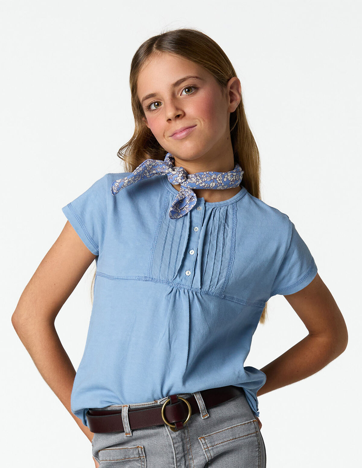 ANILINE BLUE PIN-TUCK T-SHIRT