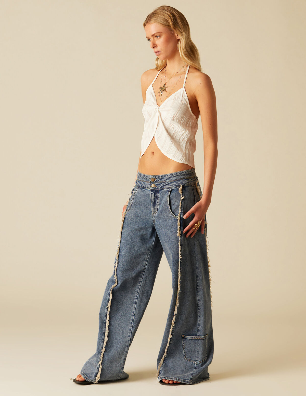 PANTALÓN DOBLE CINTURILLA BLANCO