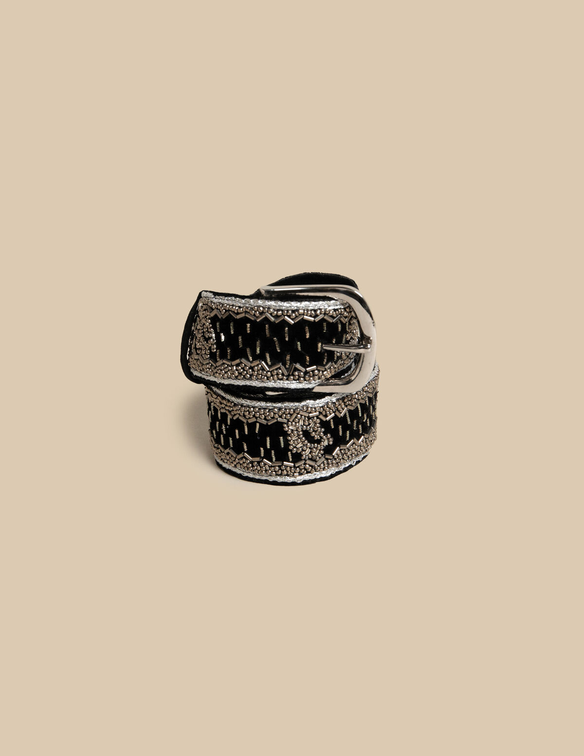 BROWN BEADED VELVET BELT