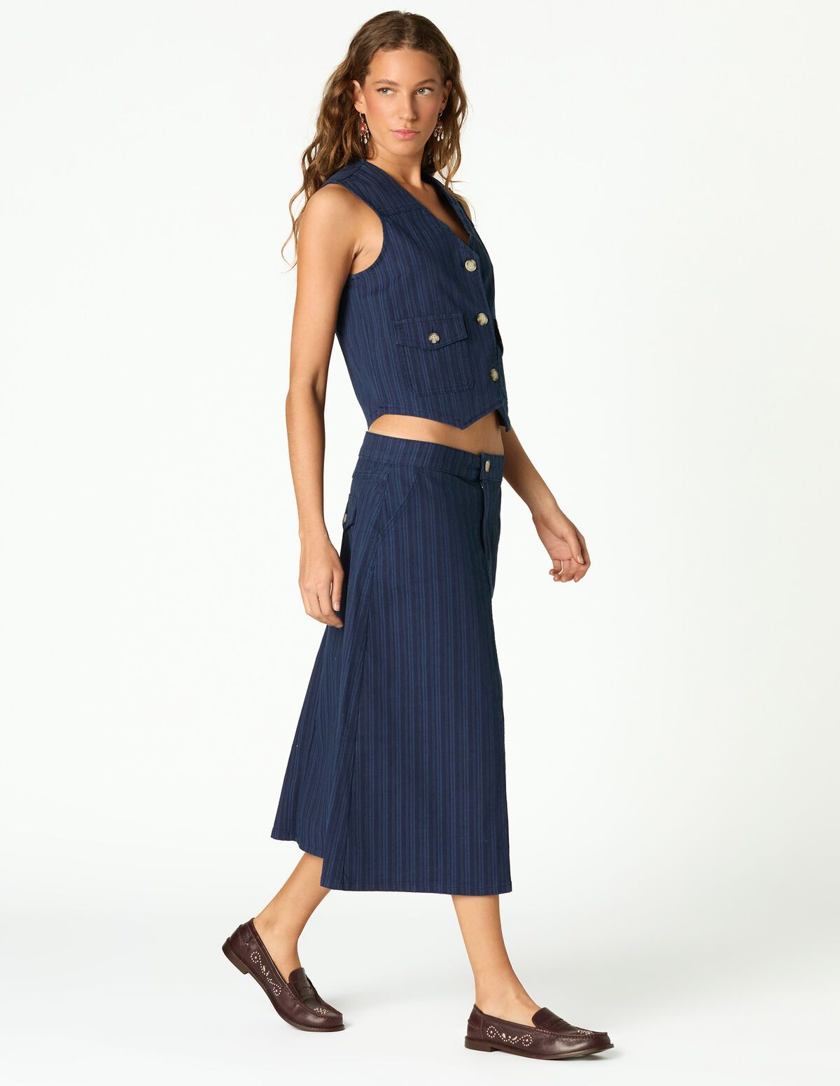 BLUE STRIPED DENIM SKIRT