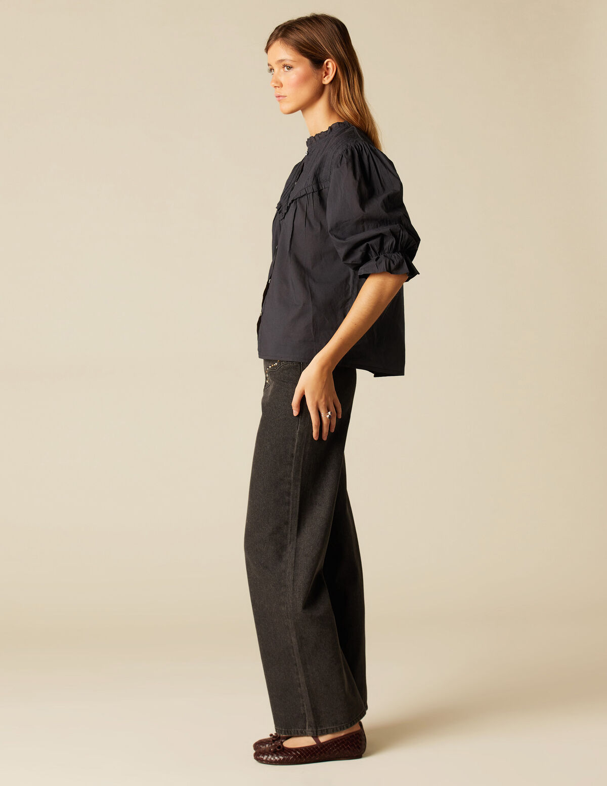 CAMISA ROMANTICA ANTRACITA