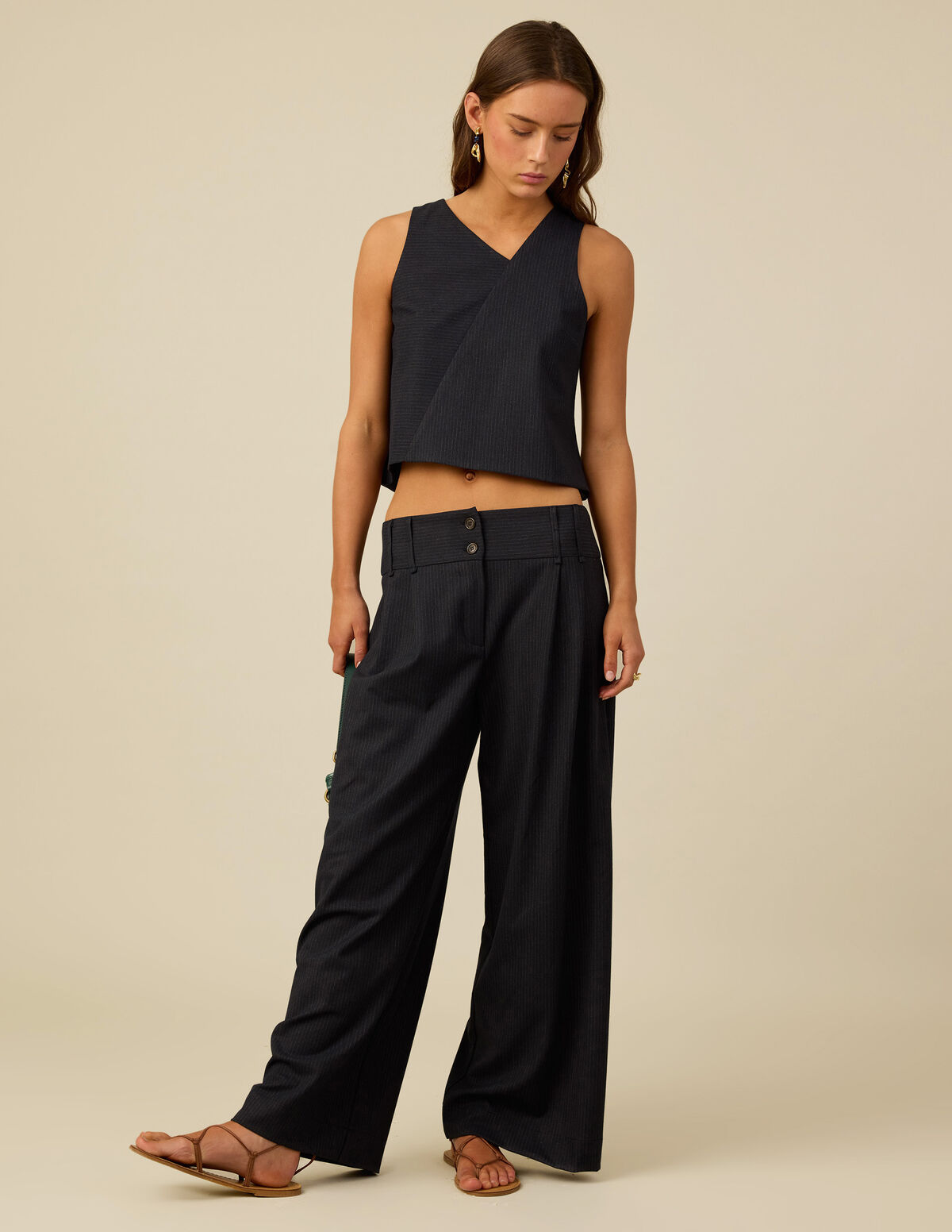PANTALON CEINTURE BLEU RAYURES