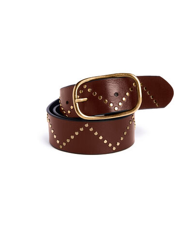 Brown leather zigzag belt gold buckle - View all > - Nícoli