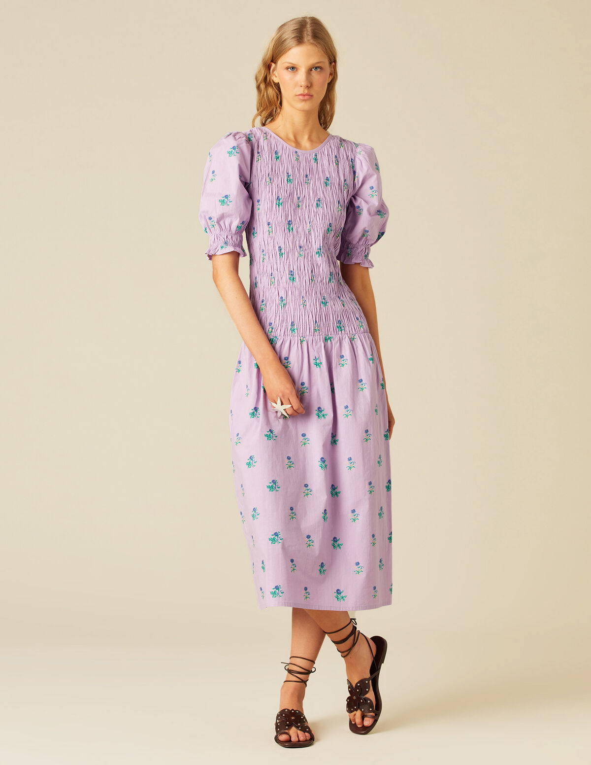 VESTIDO FRUNCES LILA FLOR