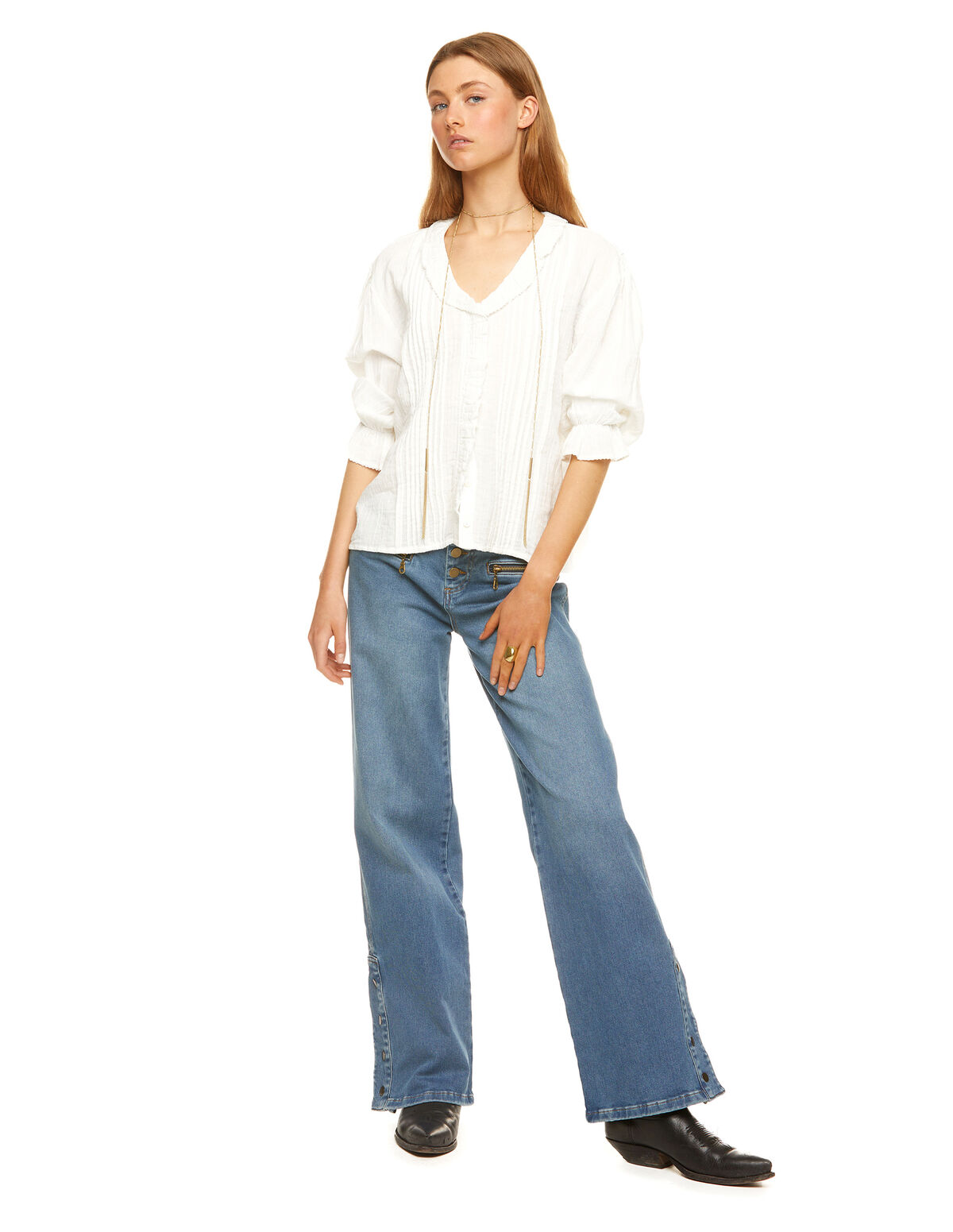 VAQUERO AZUL LOW WAIST BOTONES