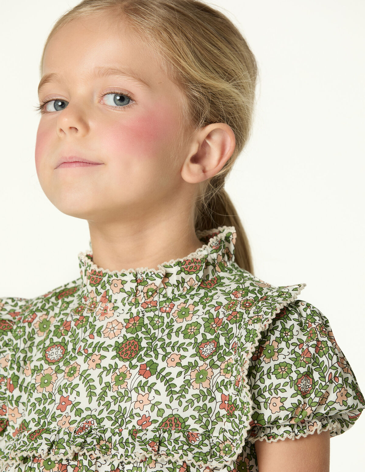 CAMISA PRINT FLORAL BLUE STITCHING