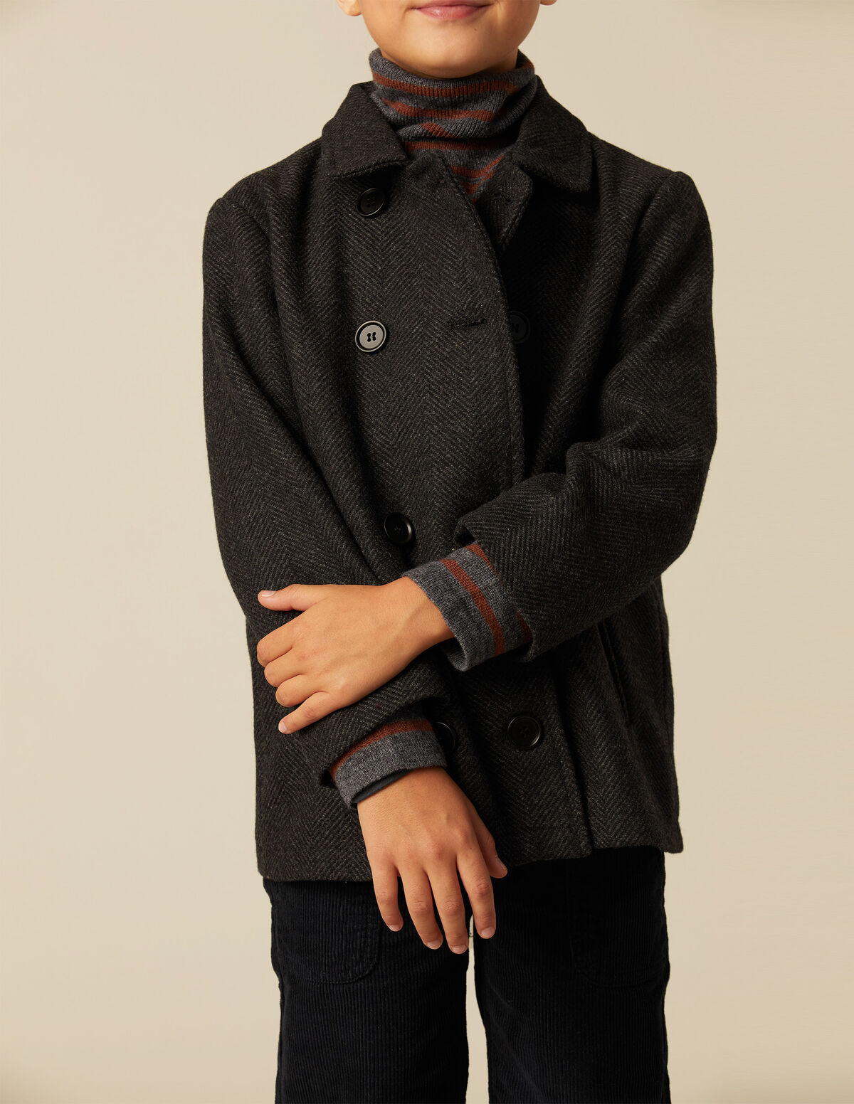 GREY HERRINGBONE CROSSOVER COAT