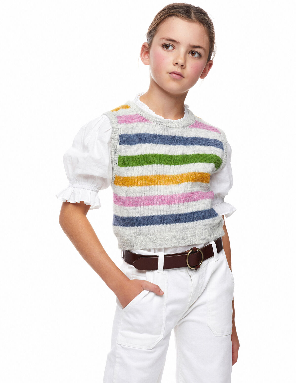 Multicoloured striped gilet
