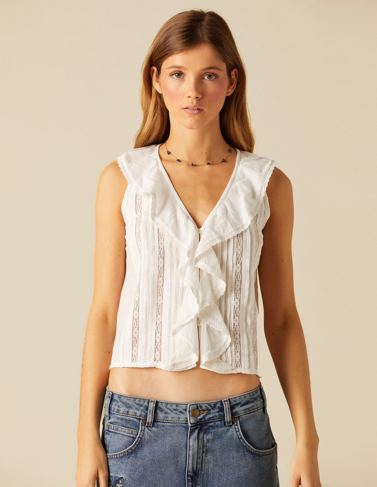 CAMISA VOLANTE ENCAJES ANTRACITA