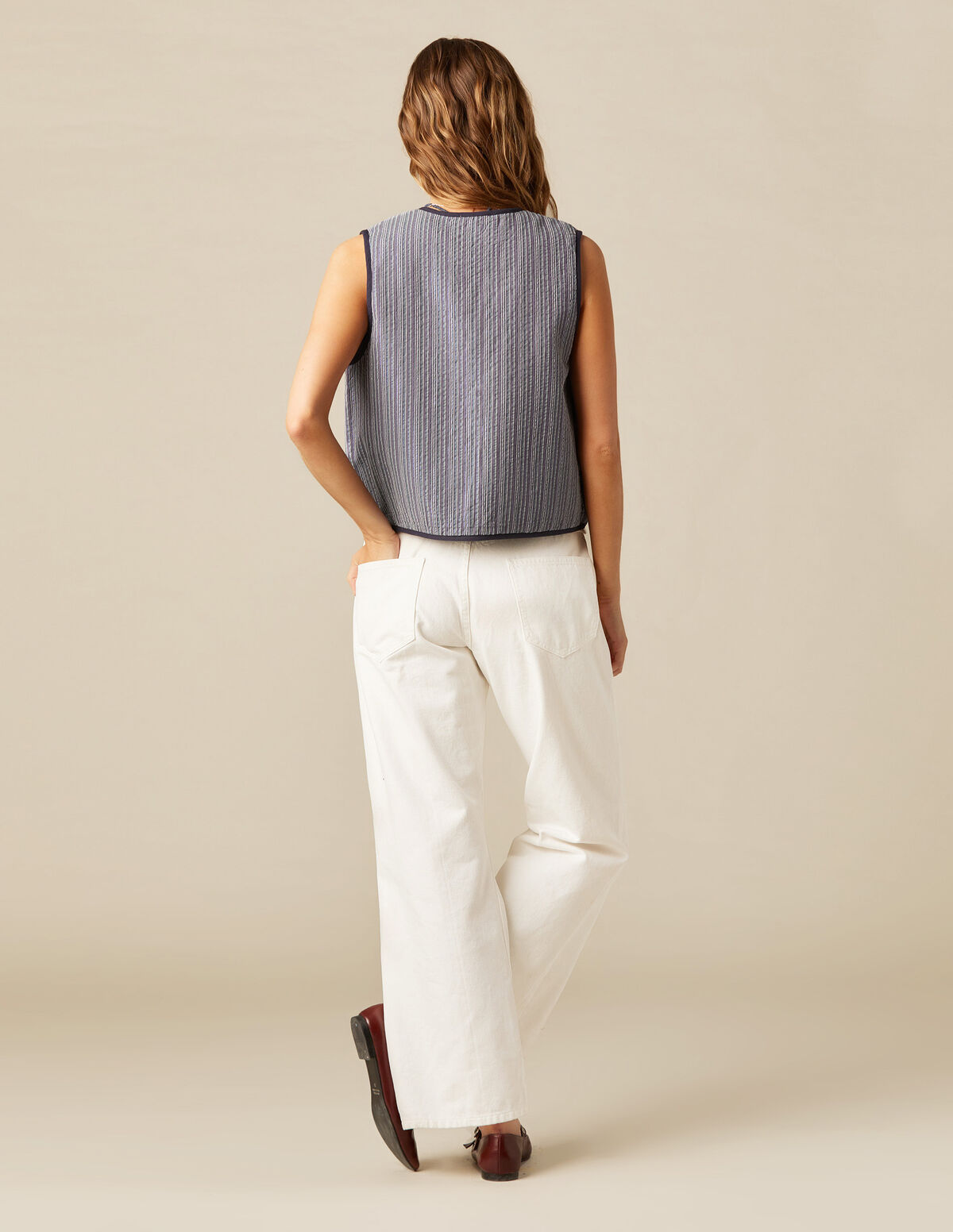 GILET RAYÉ BLEU LUREX