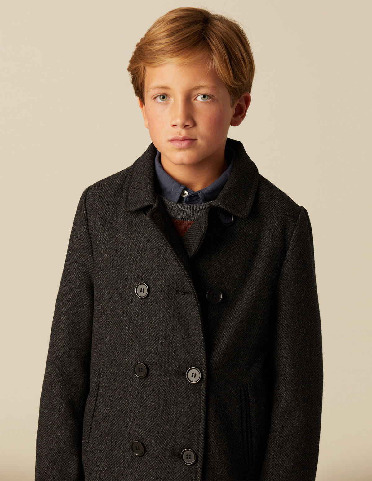 GREY HERRINGBONE CROSSOVER COAT