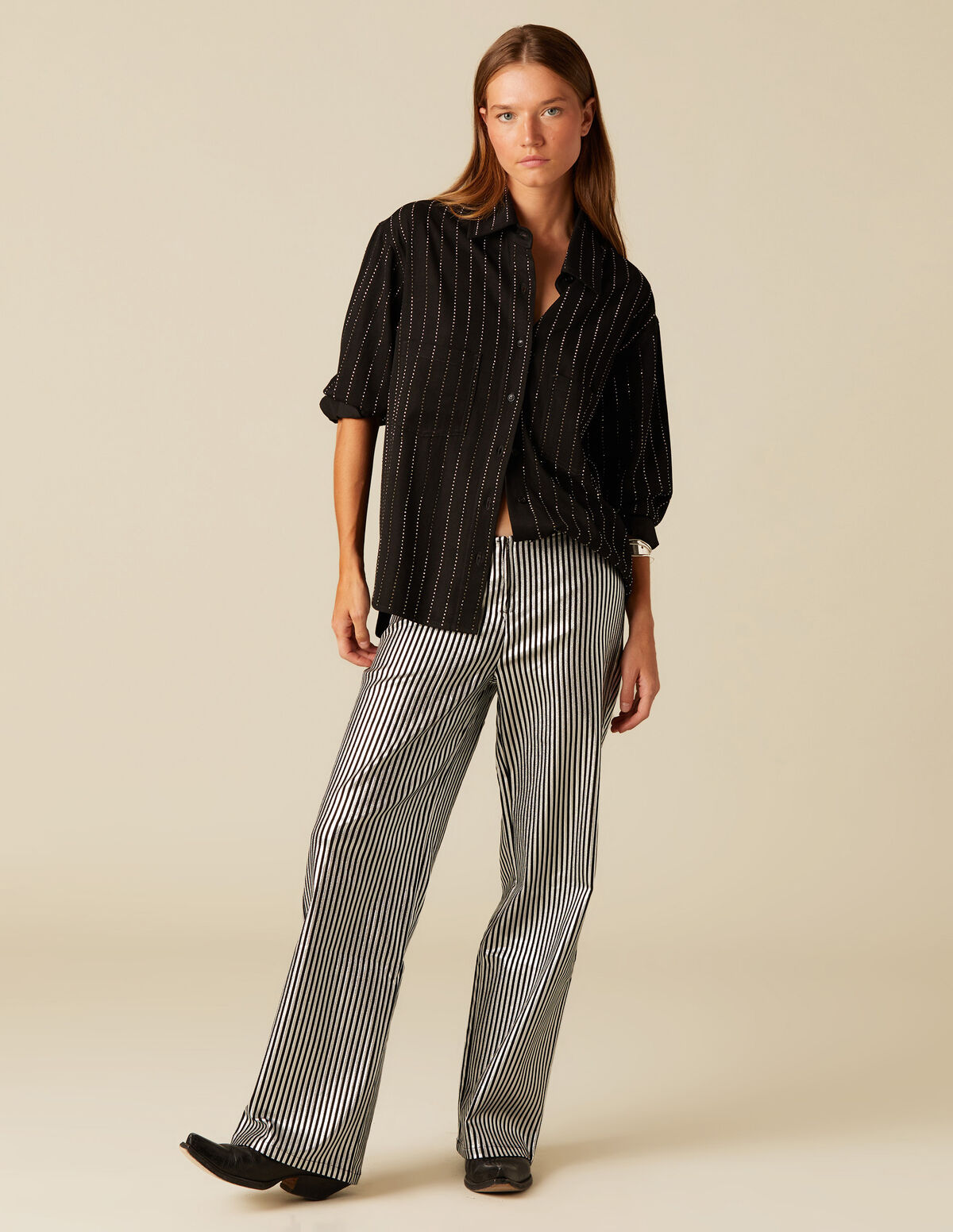 SHINY STRIPED TROUSERS