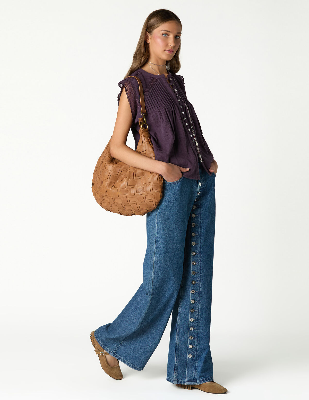 CAL&Ccedil;AS DENIM AZUL BOT&Otilde;ES