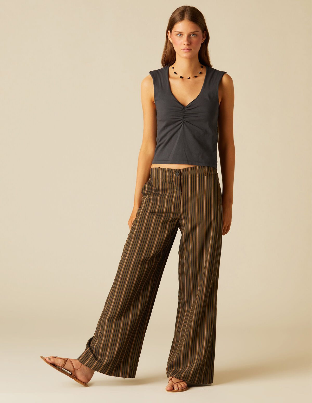PANTALÓN ANCHO RAYAS WALNUT