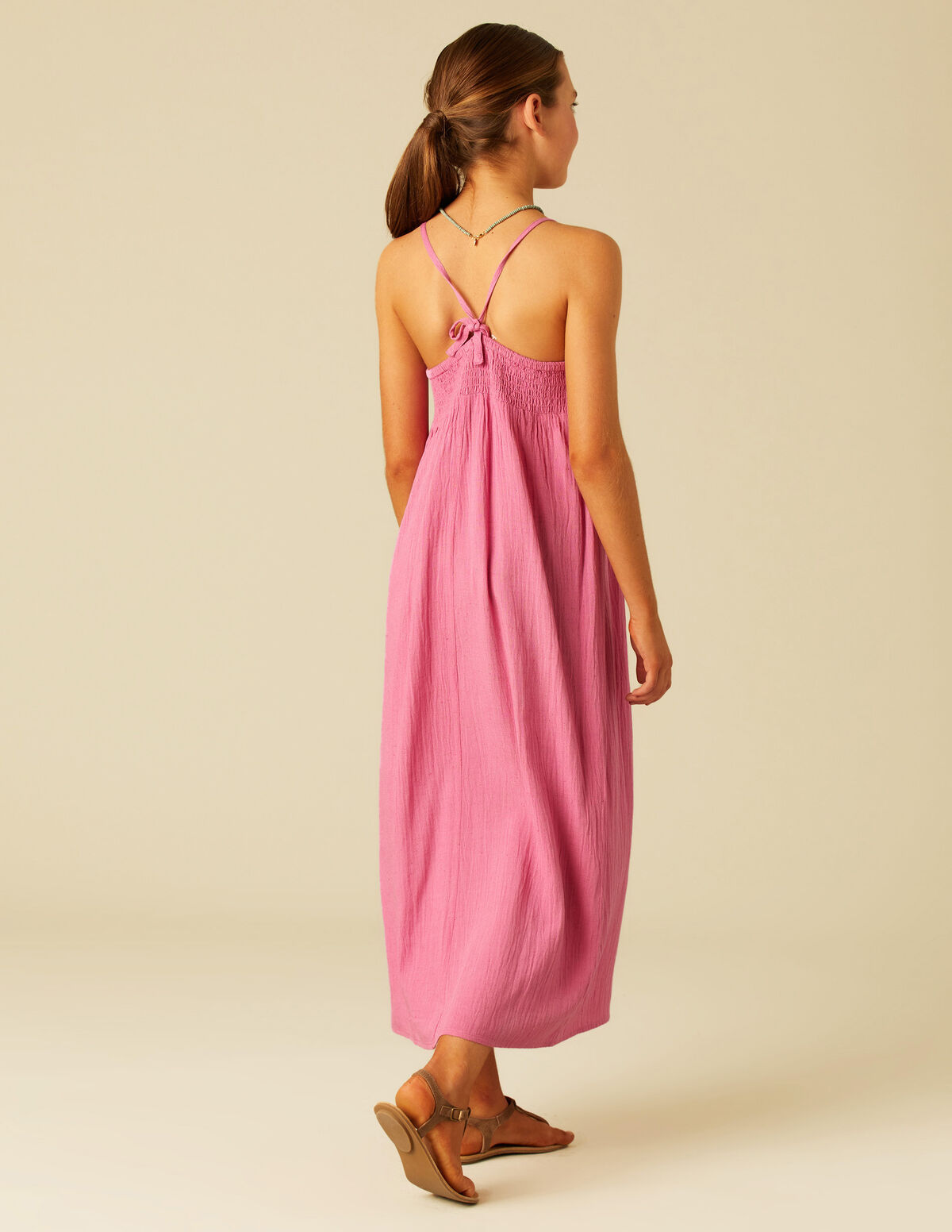 VESTIDO LARGO FRUNCES FRESA