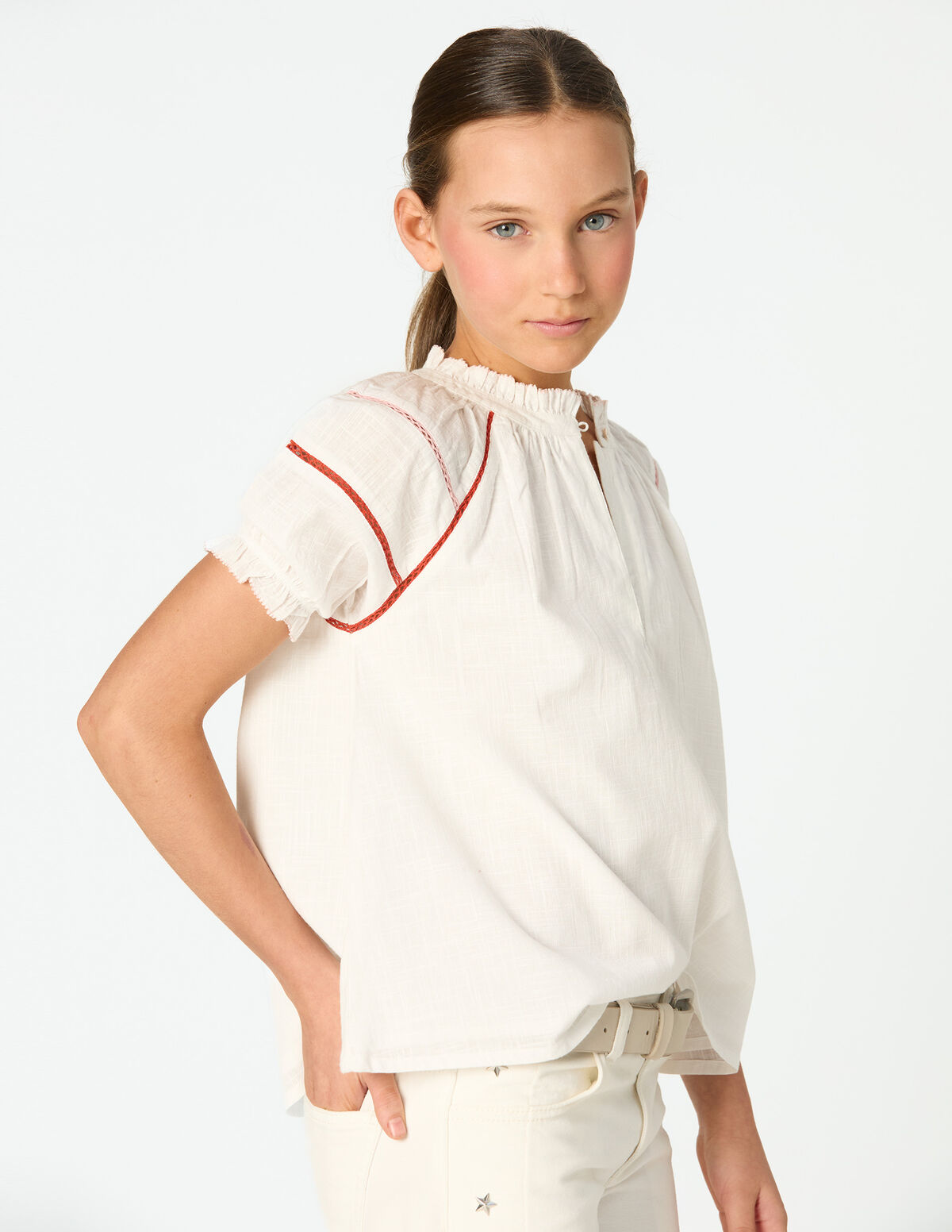 CAMISA MANGA PICOTING BRANCO