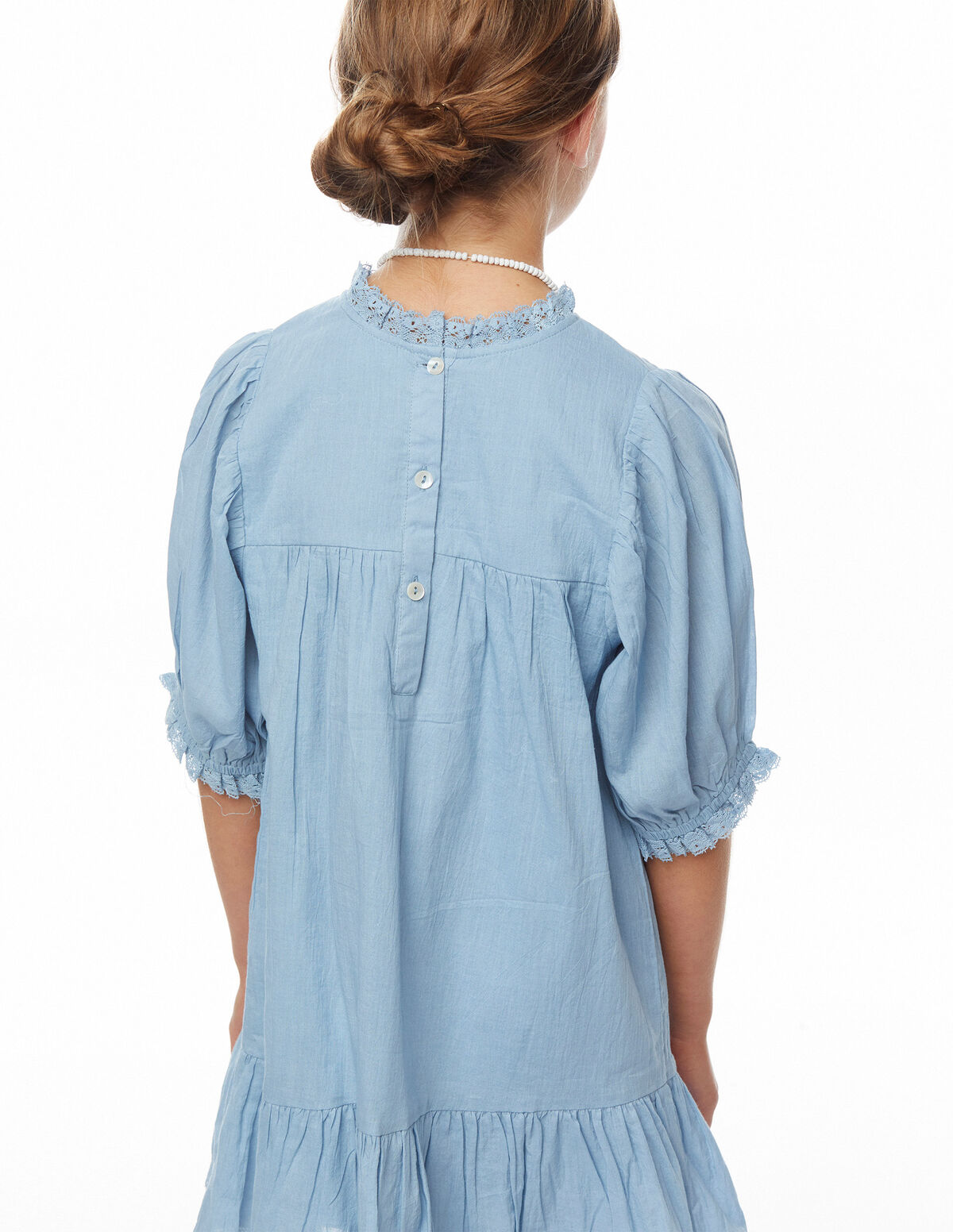 Vestido cuello perkins encajes azul