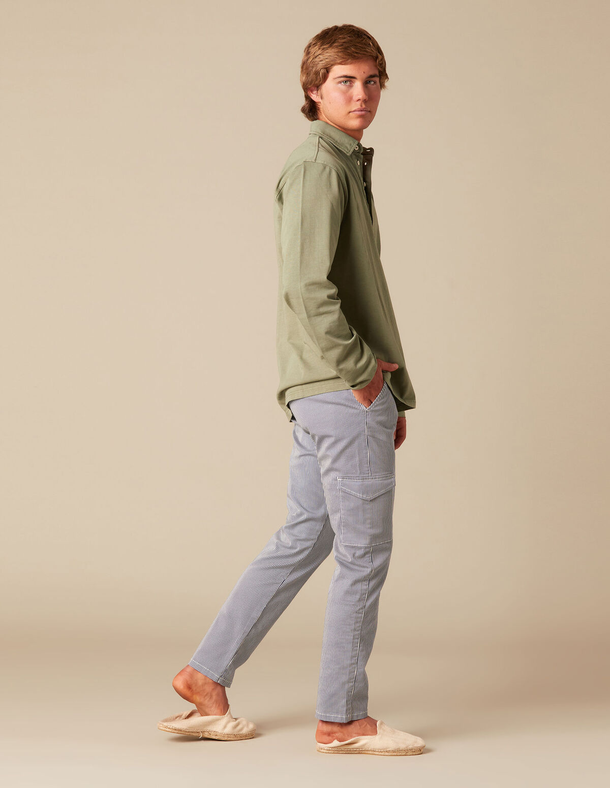 PANTALON CARGO RAYURE BLEU