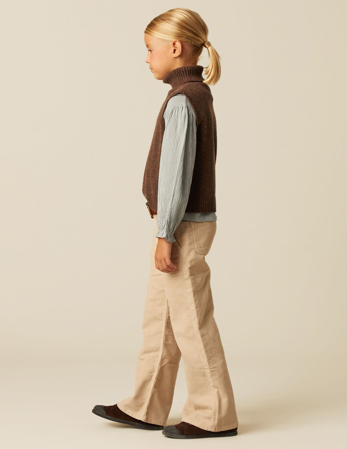 GILET FILLE COL ROULÉ MARRON FONCÉ 