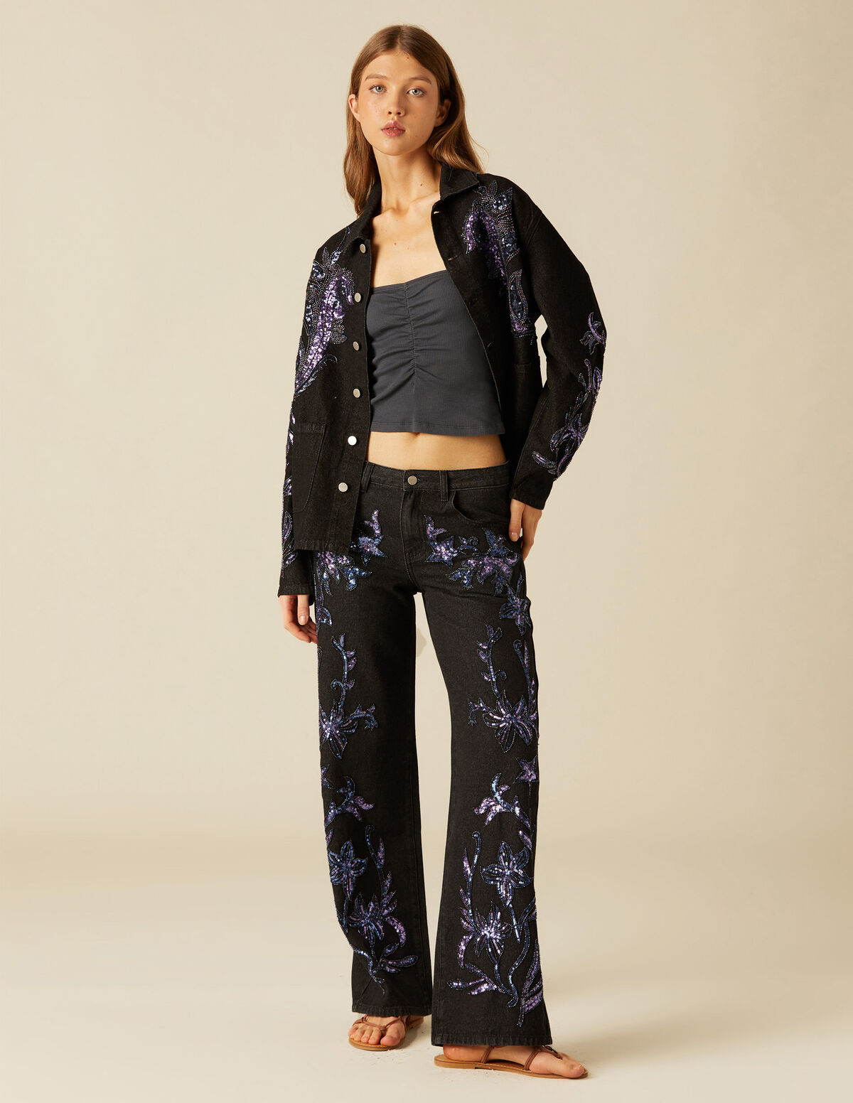 PANTALÓN DENIM LENTEJUELAS