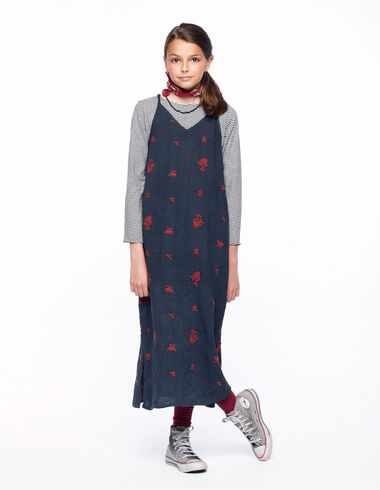 Vestido largo tirantes flor bordada caldero - Dresses for Teens - Nícoli