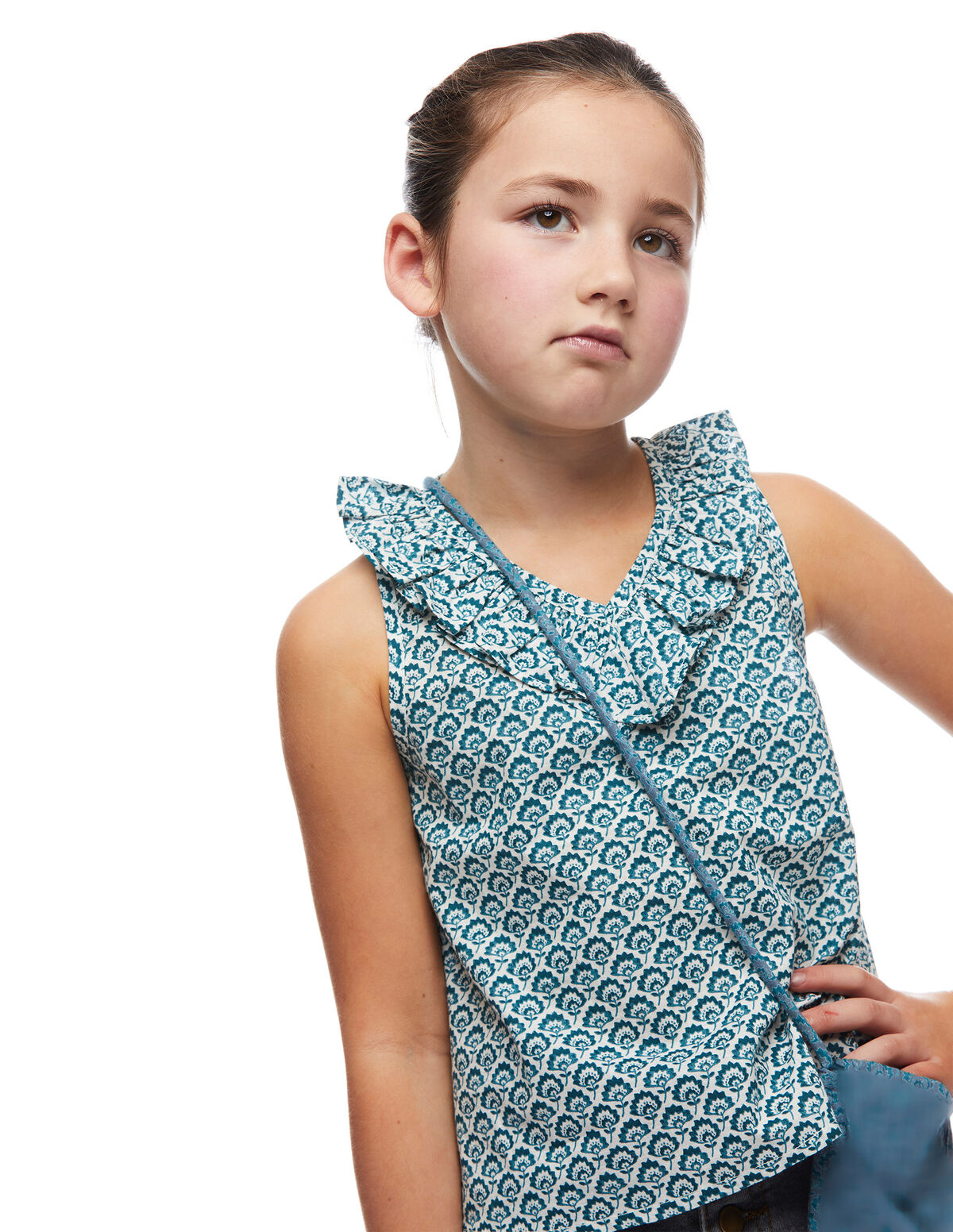 Camisa pico volante flor loto verde