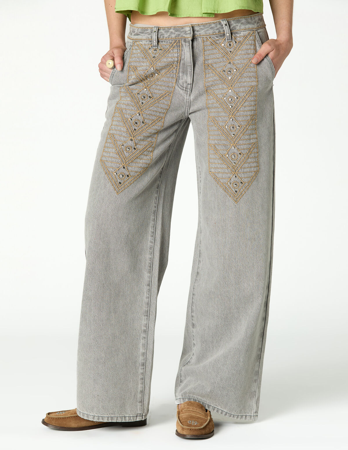 PANTALON BORDADO DENIM BLANCO