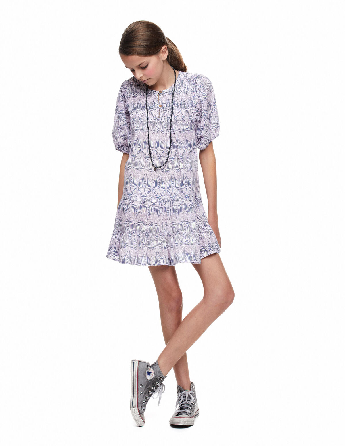 Vestido manga farol botón medusas