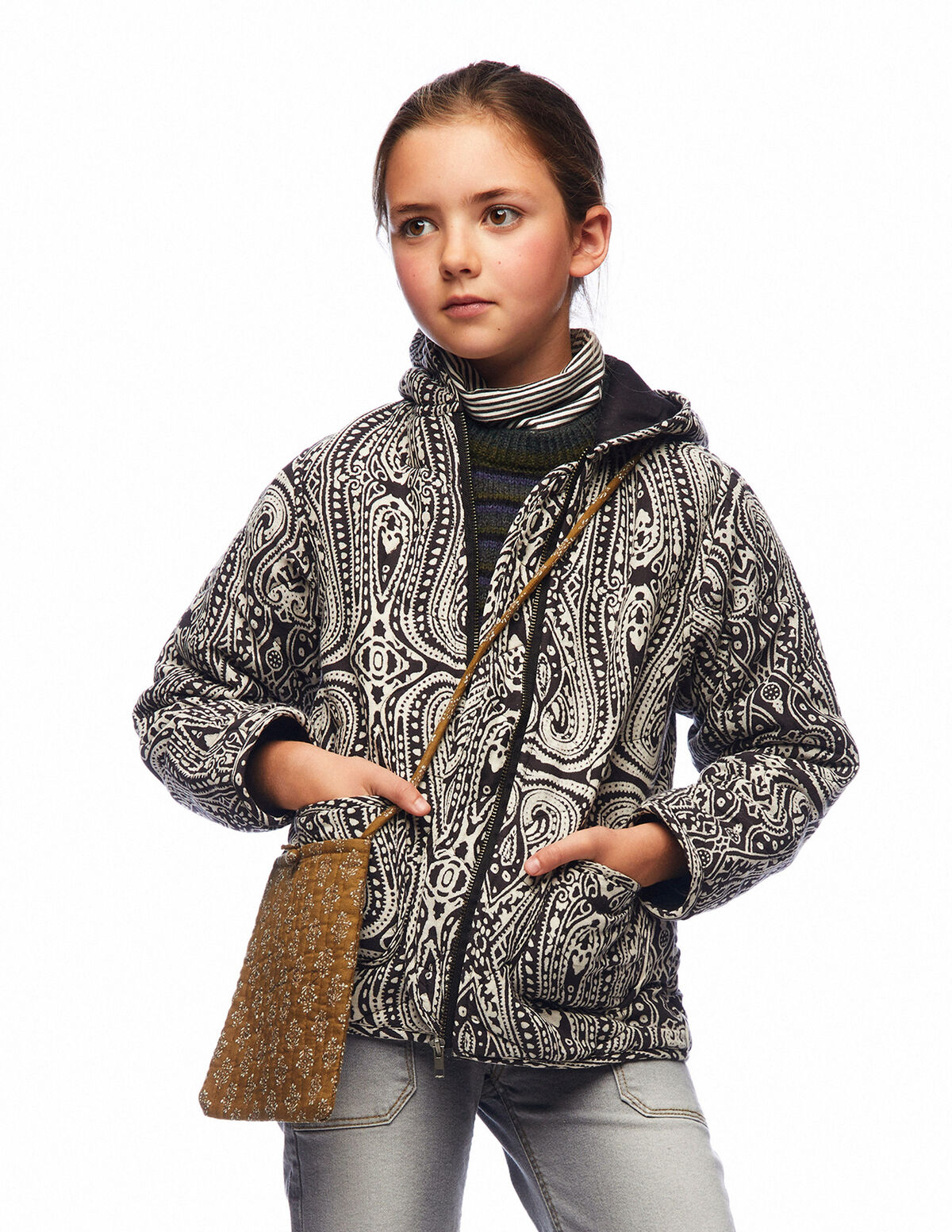 Chaqueta capucha print cashmere antracita 