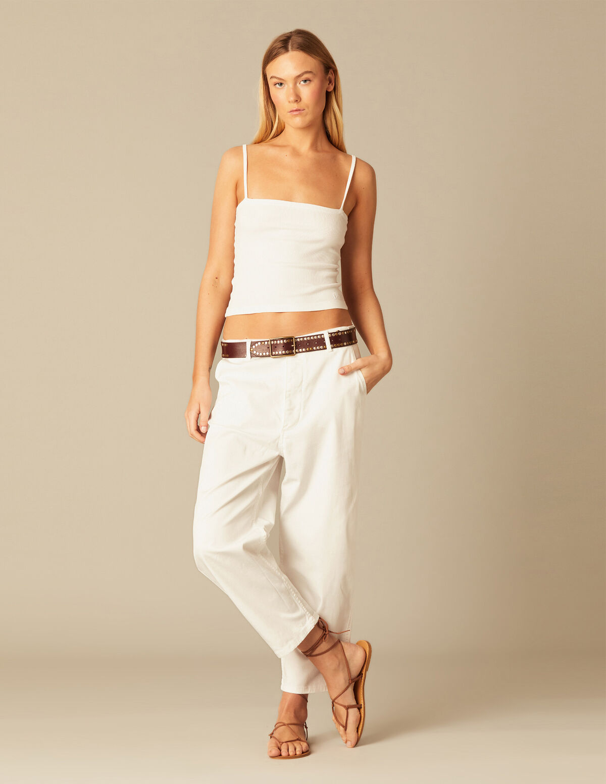 White buttoned low waist trousers