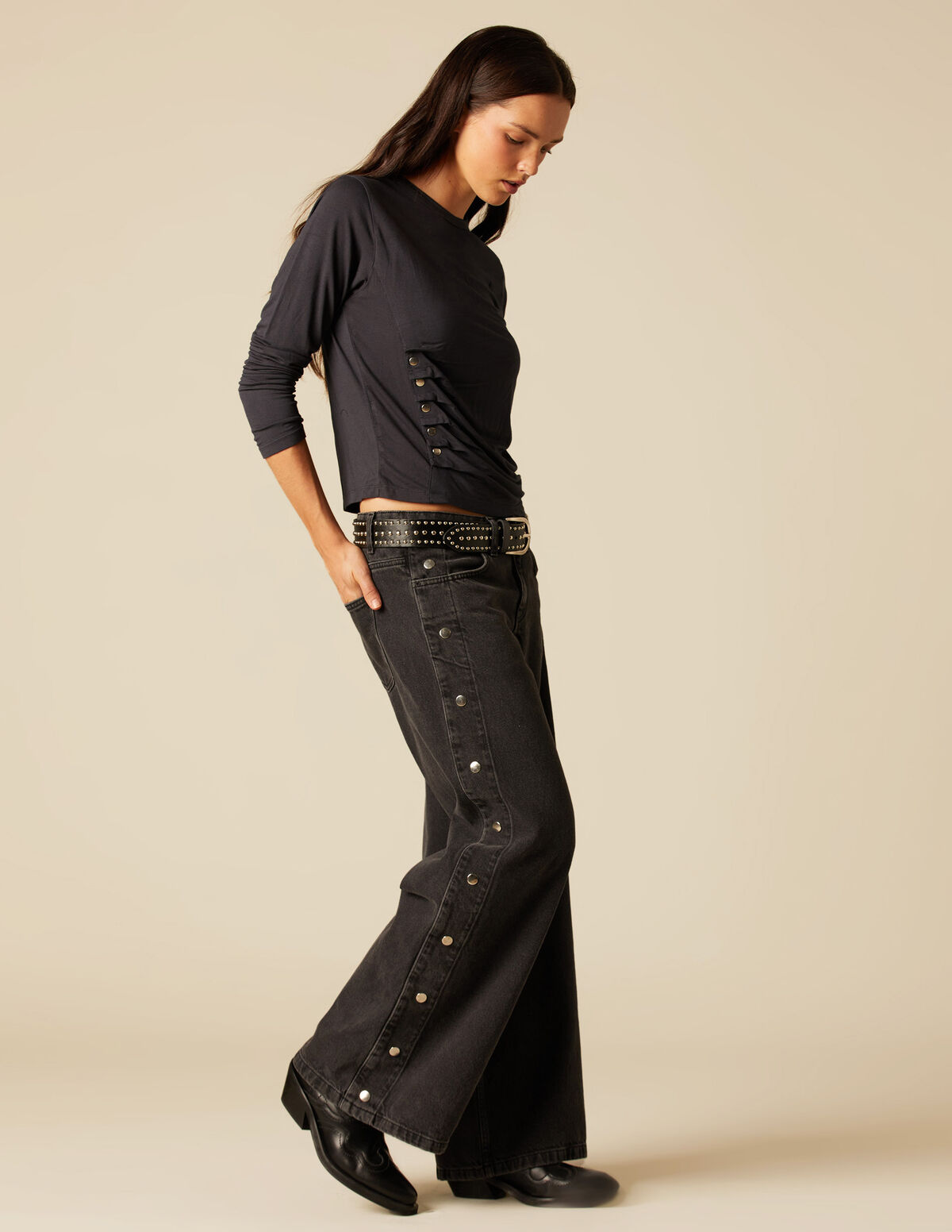 PANTALON BOUTONS CÔTÉ ANTHRACITE