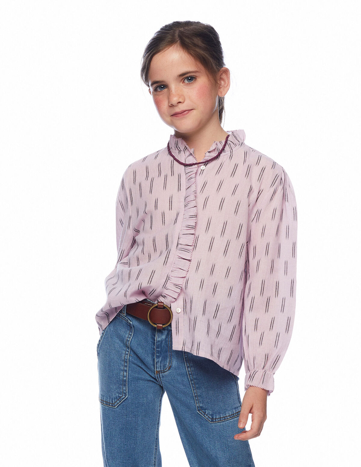 Camisa cuello volante doble raya cobalto