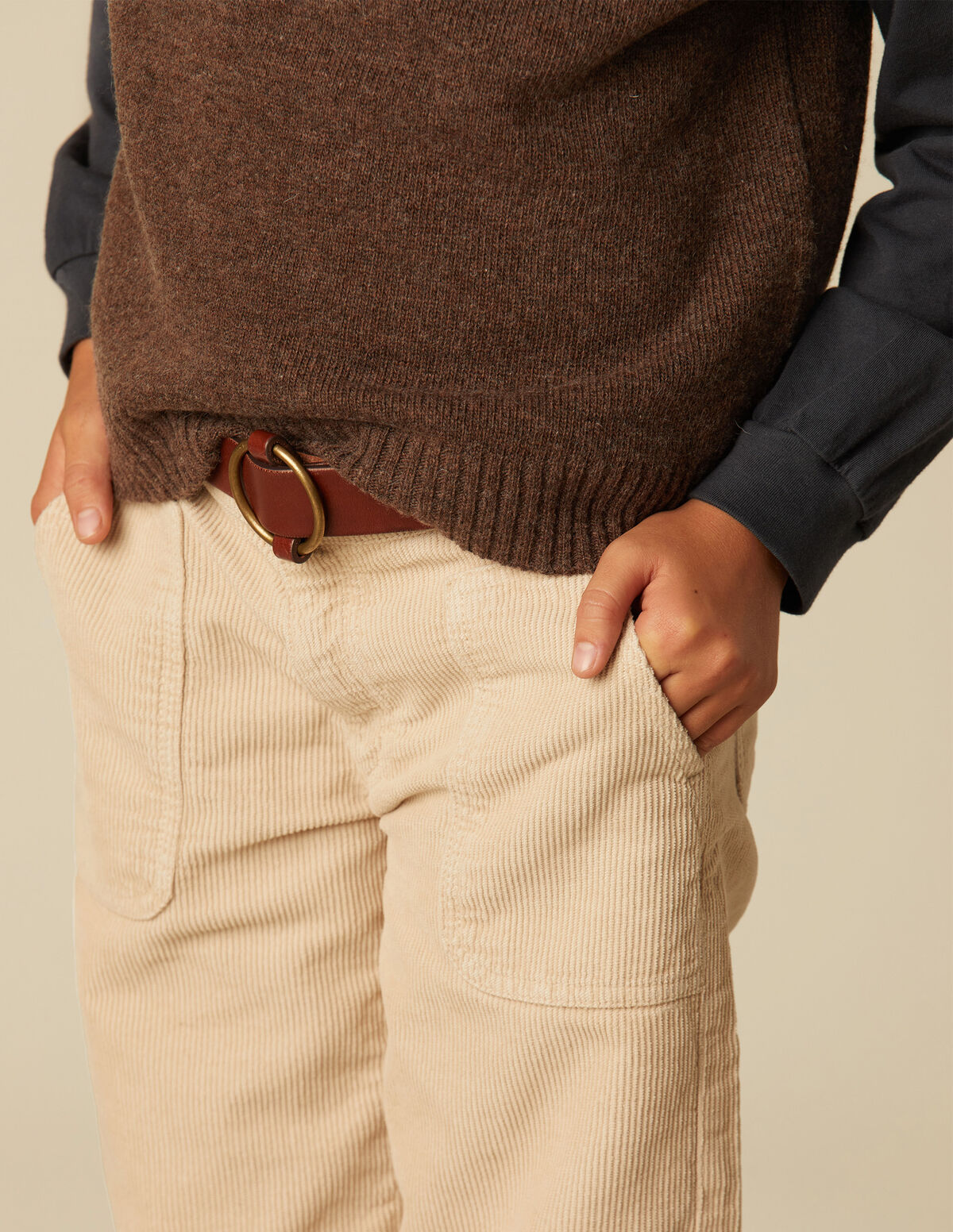 GIRLS SAND CORDUROY WIDE LEG TROUSERS