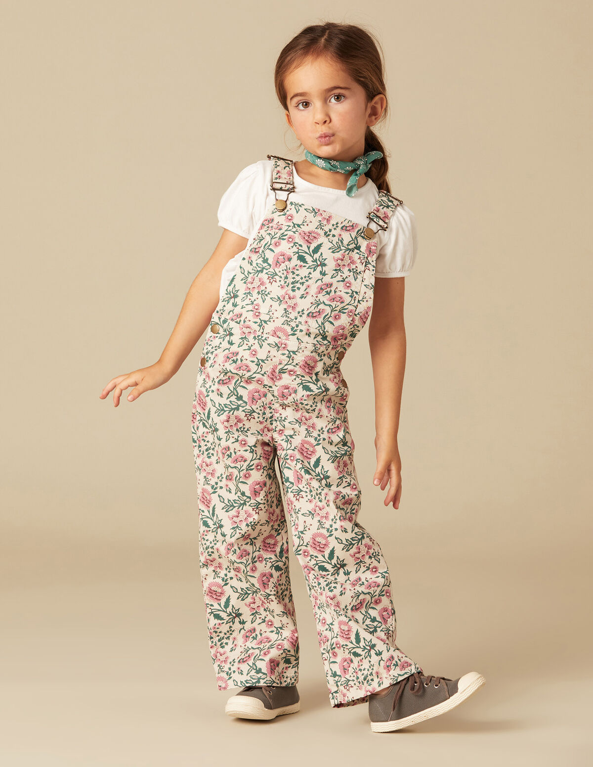 PINK AND GREEN FLORAL DUNGAREES