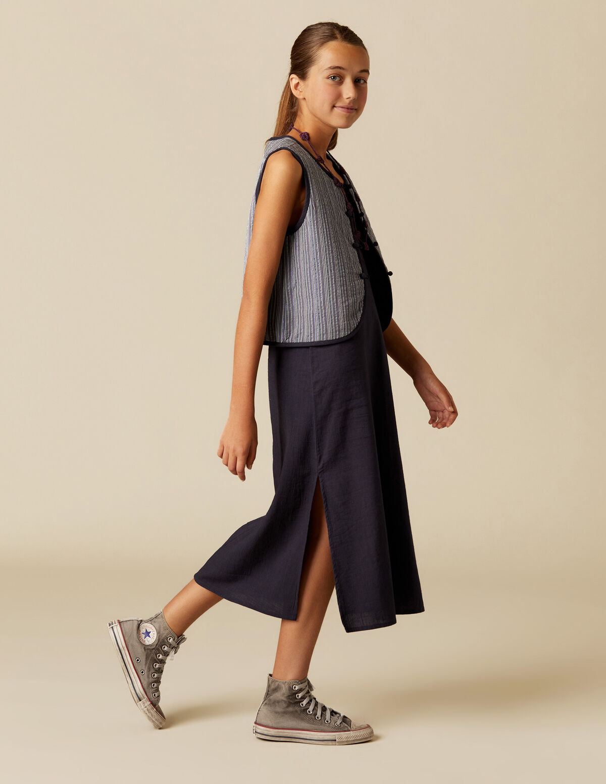 BLUE LUREX STRIPED WAISTCOAT