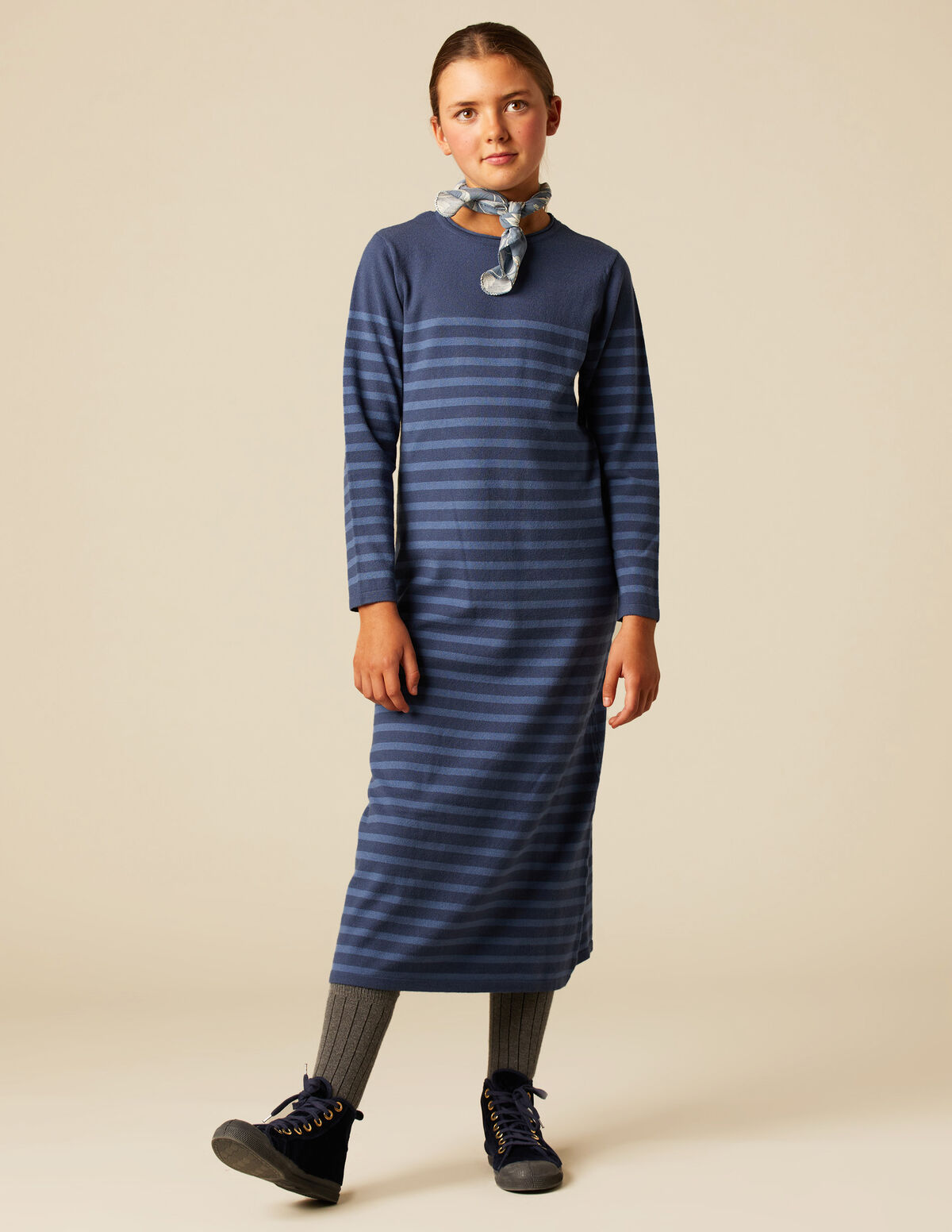 BLUE STRIPED KNIT DRESS